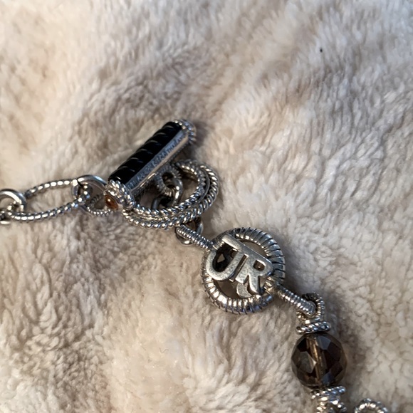 Judith Ripka smoky quartz necklace with onyx citrine toggle close - Picture 3 of 5